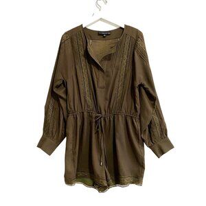 Adelyn Rae Khaki Brown Long Sleeve Rompers with Lace Trim, Size L